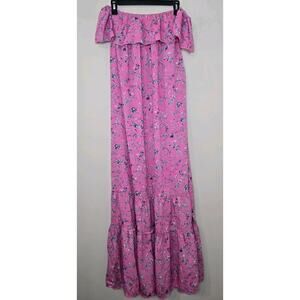 Golden Sirena Womens Off Shoulder Floral Long Dress Pink Size Large